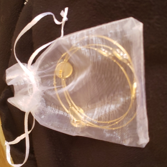 One Size Fits Most Gemstone and Gold Thin 3 Bangle Set - Picture 4 of 4